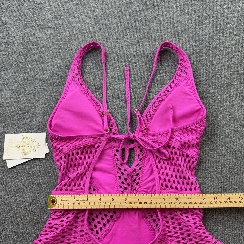 Becca Hot Pink Crochet One Piece Swimsuit Large NWT - Picture 5 of 9